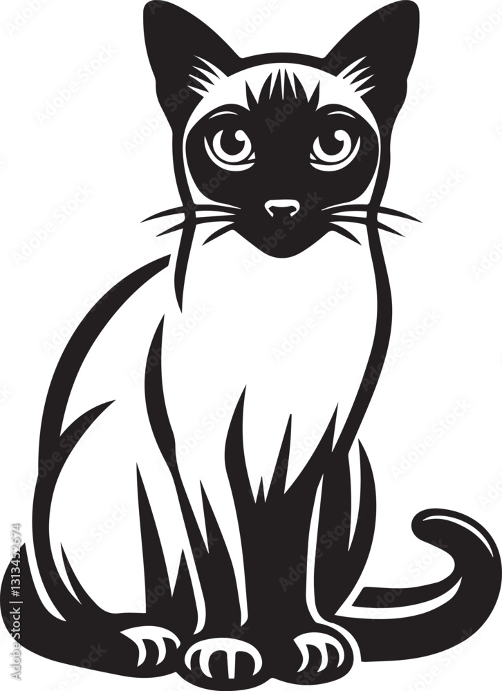Obraz premium Siamese cat vector in black and white