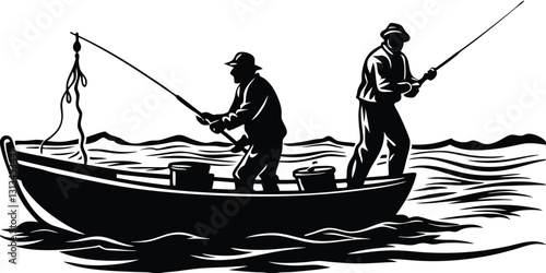 Fisherman vector silhouettes