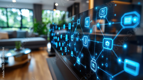 A smart home with AI-powered voice automation, allowing hands-free control over air conditioning, music, and real-time home security updates