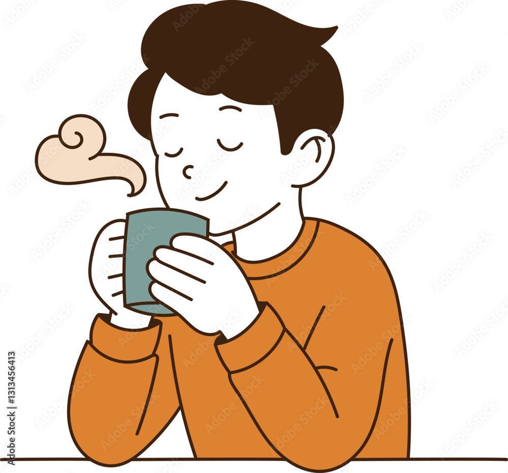 A man who relaxes by drinking warm coffee. minimal line art vector illustration. A man who relaxes by drinking warm coffee. minimal line art vector illustration.