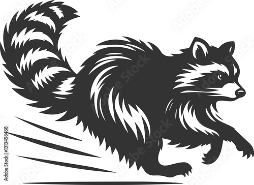 silhouette of a raccoon running full speed, fur bristling animal vector