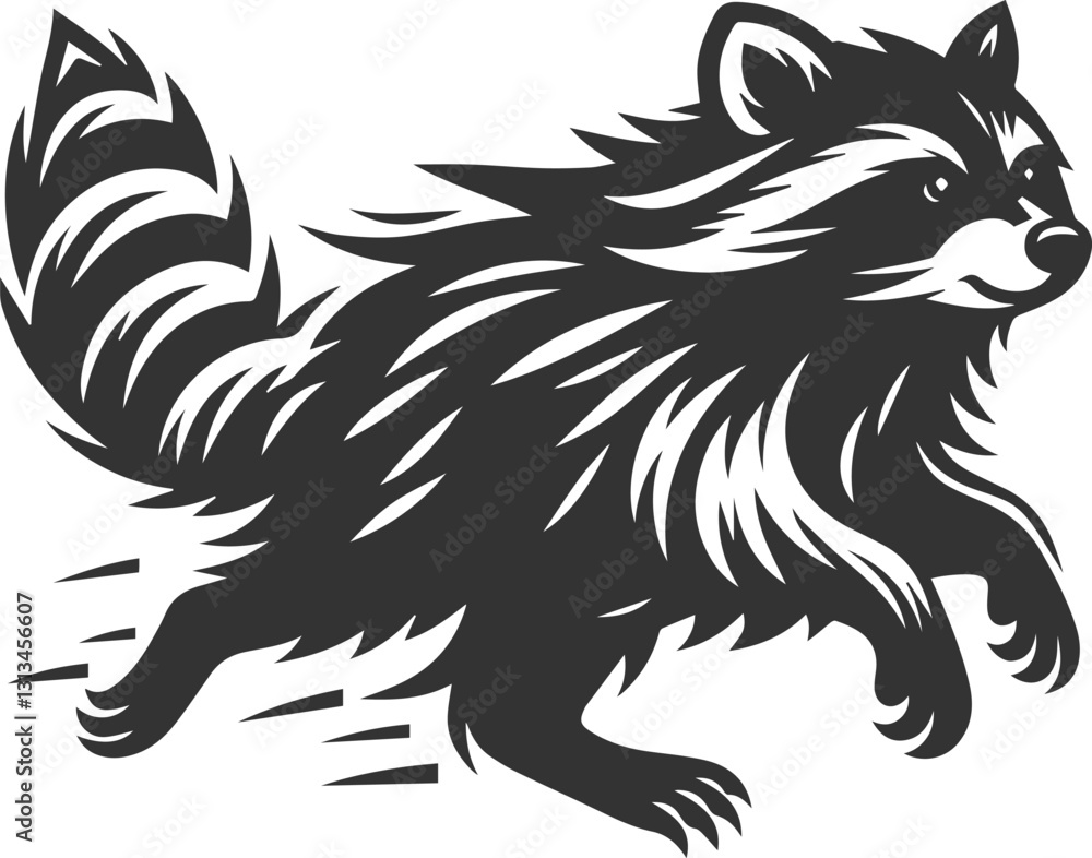 silhouette of a raccoon running full speed, fur bristling animal vector silhouette of a raccoon running full speed, fur bristling animal vector