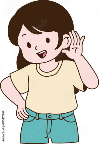 A child who listens intently with her hands in her ears.
