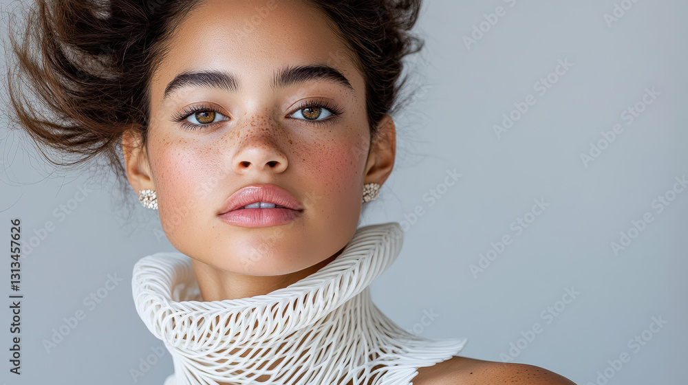 Φωτογραφία stunning close up of model showcasing intricate jewelry and unique fashion desig