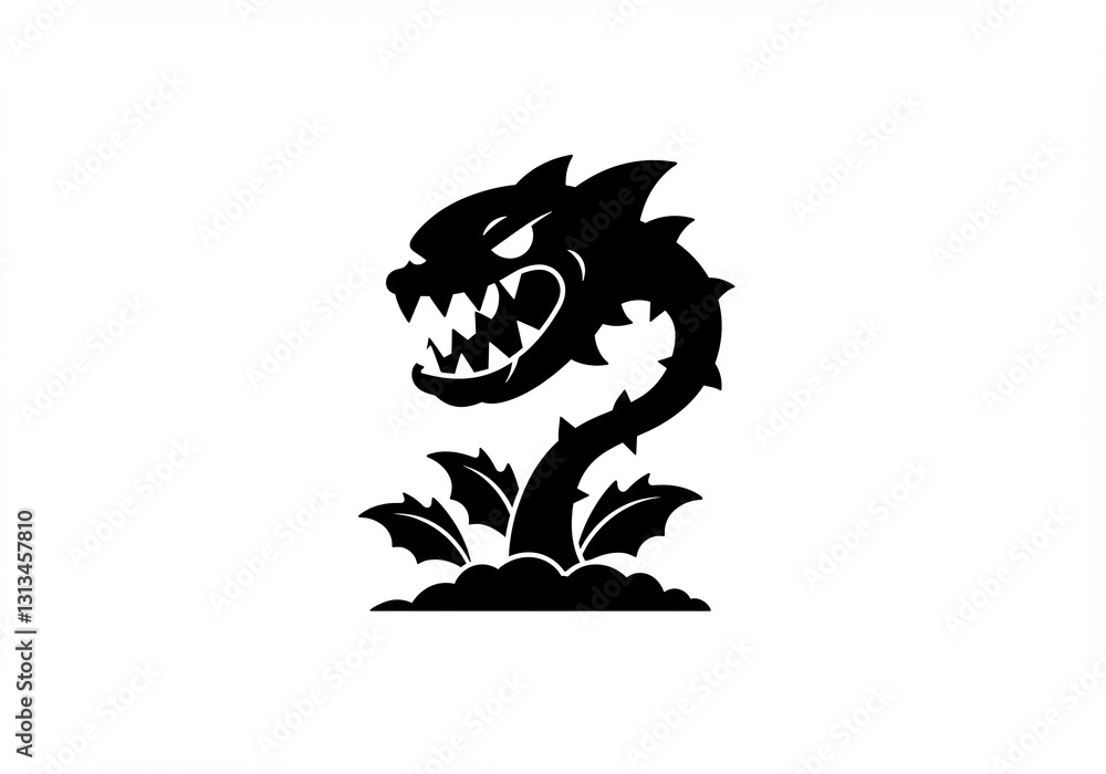 Obraz premium Aggressive plant monster silhouette stark black design. AI Generated