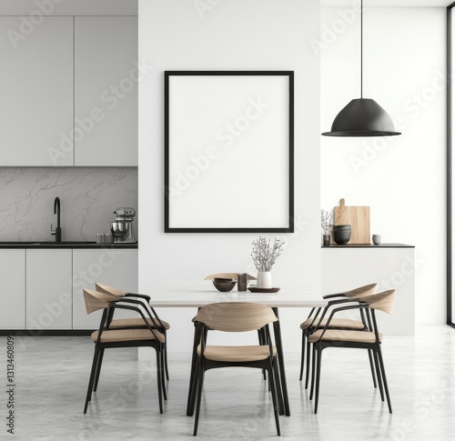Modern Dining Room Mockup with Empty Frame