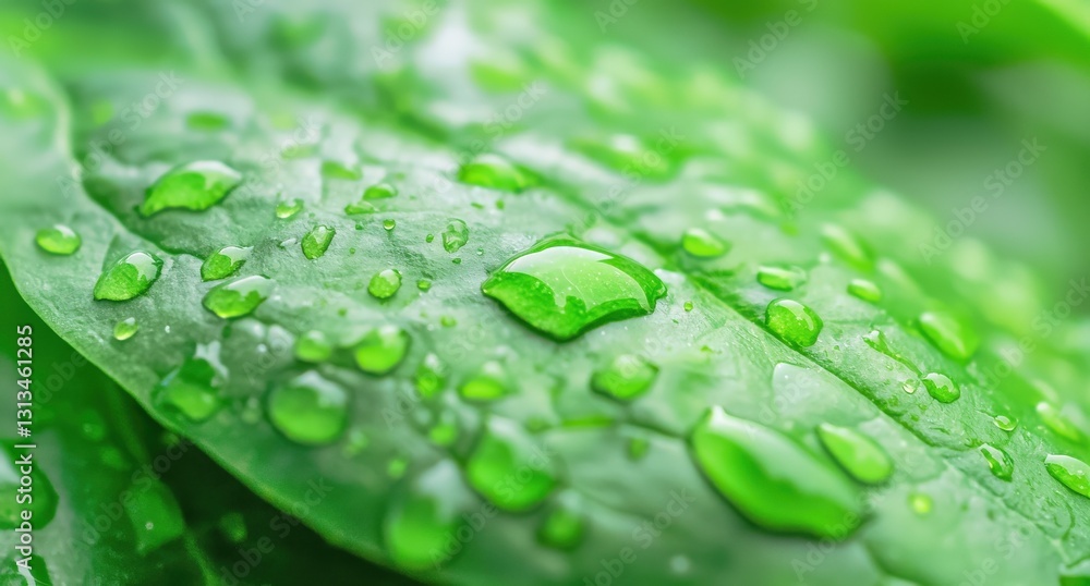 Close-up of Fresh Green Leaf Covered in Water Droplets Close-up of Fresh Green Leaf Covered in Water Droplets