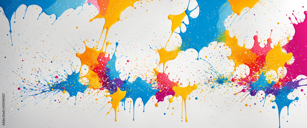 vibrant paint splashes in colorful hues on white background vibrant paint splashes in colorful hues on white background
