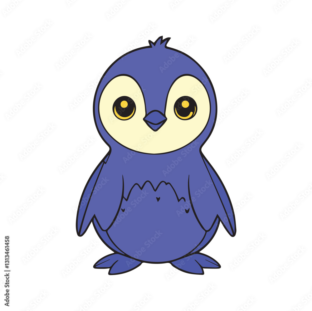 Obraz premium Cute cartoon blue penguin illustration