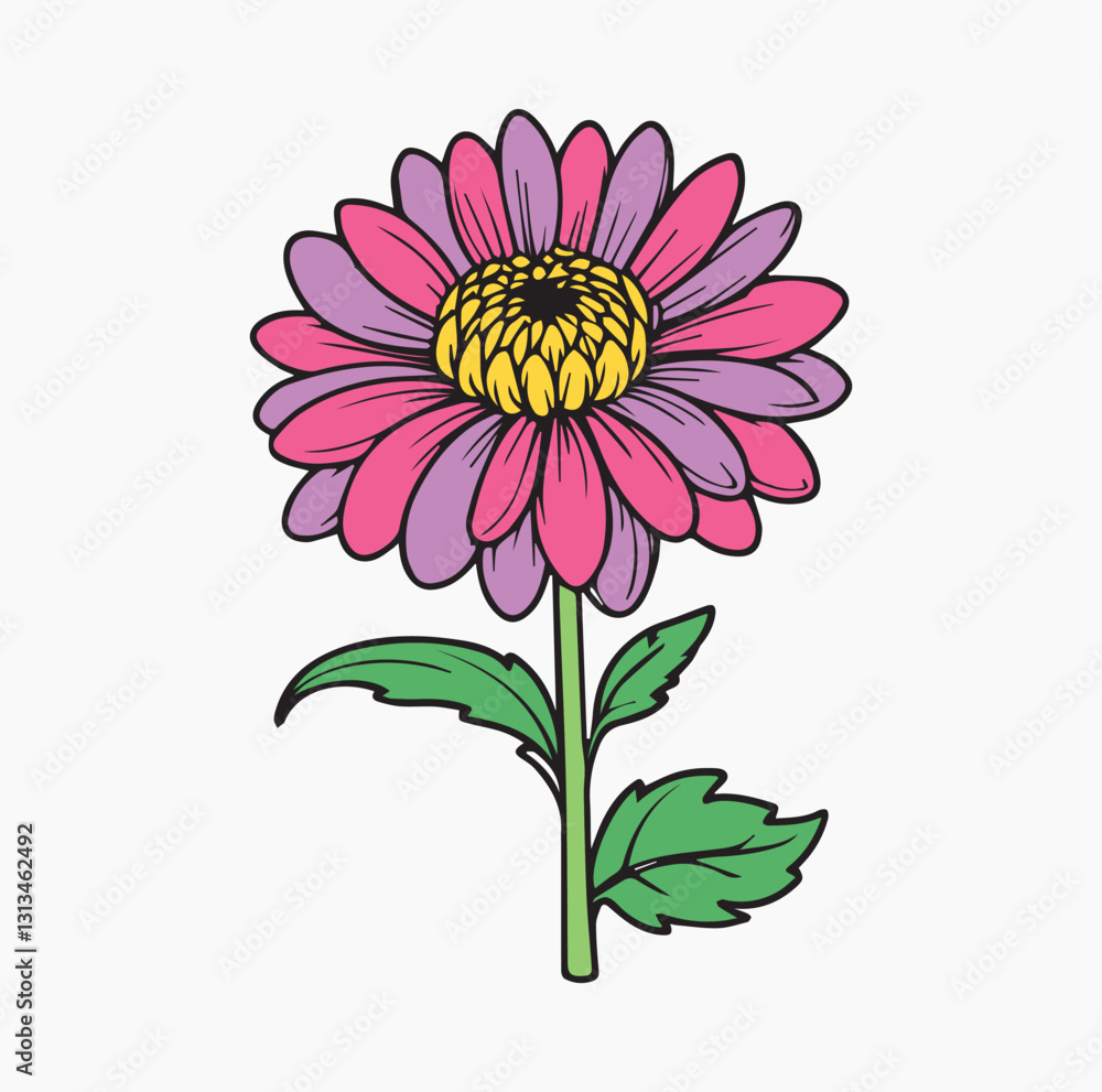 Vibrant Purple Flower with Detailed Petals and Leaves Vibrant Purple Flower with Detailed Petals and Leaves