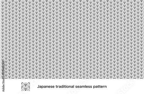 日本文様の和柄パターン「青海波」白黒