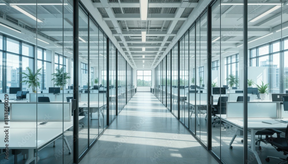 Modern Office Interior with Glass Walls and Natural Light Modern Office Interior with Glass Walls and Natural Light