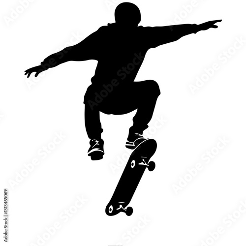 Action-Packed Skateboarder Pose Silhouette for Graphic Designers