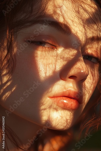 Portrait of a Woman with Shadows on Her Face in Natural Light