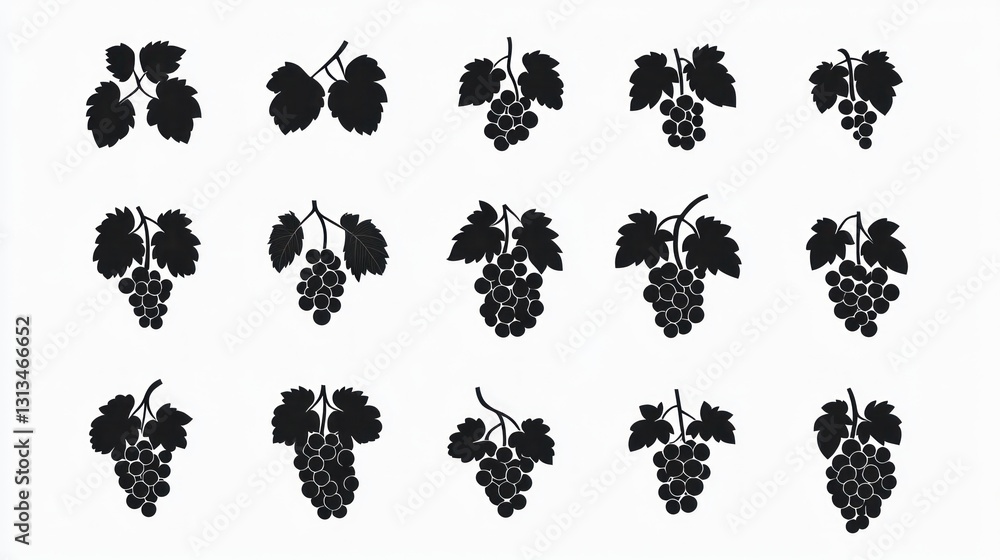 Fototapeta premium Grape Clusters Silhouettes, Various Styles