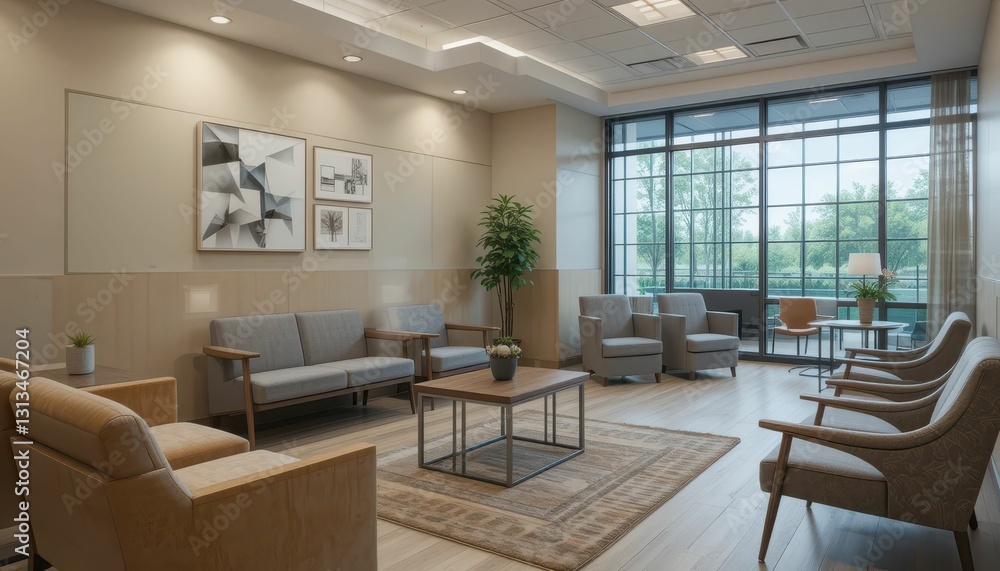 Bright and Inviting Modern Waiting Room with Comfortable Seating Bright and Inviting Modern Waiting Room with Comfortable Seating