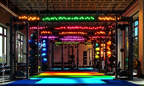 Vibrant Colorful Modern Fitness Center Interior