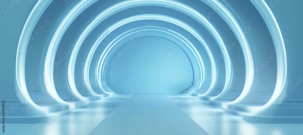 Fototapeta premium Futuristic Abstract Interior with Lighted Arches in Blue Tone for Modern Design Concepts and Backgrounds