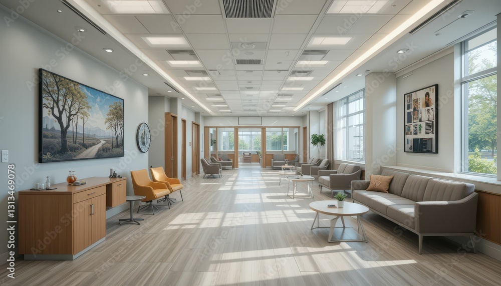 Modern and Bright Waiting Room with Natural Light and Comfortable Seating Modern and Bright Waiting Room with Natural Light and Comfortable Seating