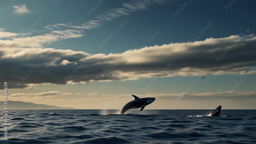 Fototapeta premium big whale jumps out of the water