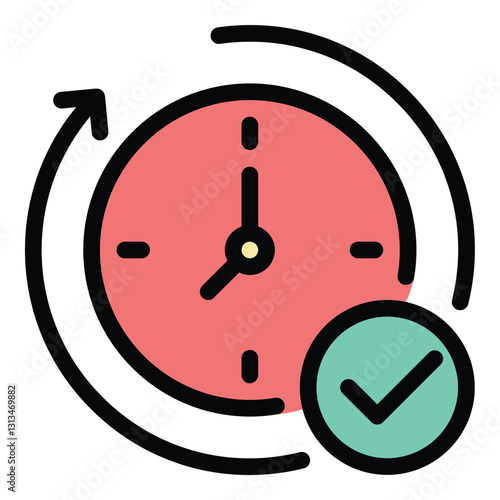 On time icon in flat line style representing punctuality deadlines and reliability ideal for scheduling productivity and time management concepts.