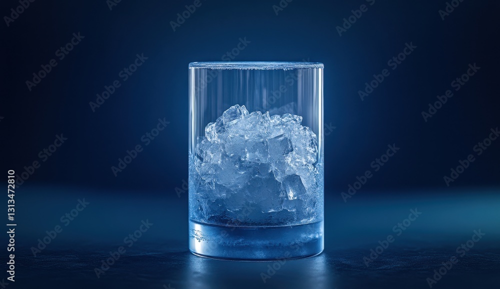Glass with Ice Cubes on Dark Surface with Soft Blue Light for Use in Beverage and Drink-Themed Stock Photography Glass with Ice Cubes on Dark Surface with Soft Blue Light for Use in Beverage and Drink-Themed Stock Photography