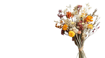 Bouquet of dried flowers with transparent background representing autumn colors