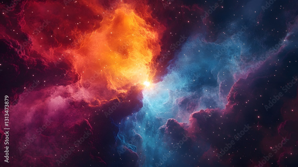 A stunning visualization showing a beautiful cosmic nebula with stars A stunning visualization showing a beautiful cosmic nebula with stars