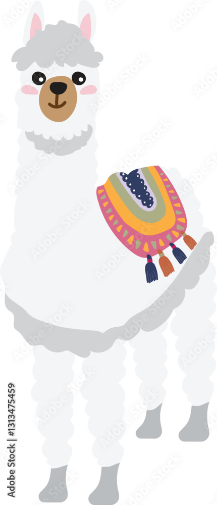 Fototapeta premium Cute cartoon llama with decorative saddle