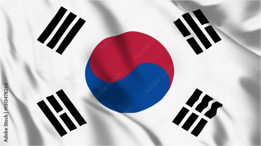 Realistic South Korea Flag Flying Waving in Animation HD Video Realistic South Korea Flag Flying Waving in Animation HD Video