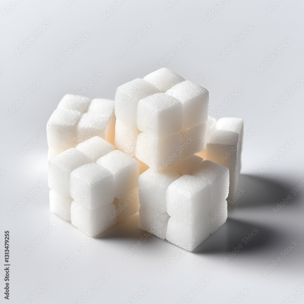 Four white sugar cubes isolated on a white background. (2) Four white sugar cubes isolated on a white background. (2)