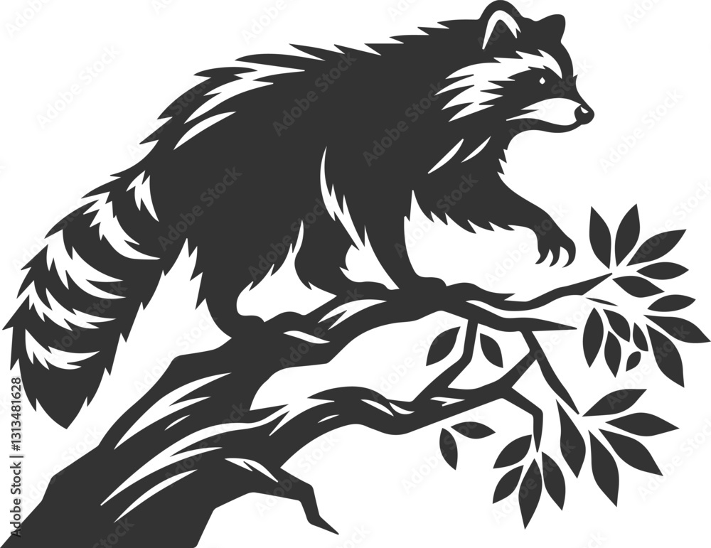 silhouette of a raccoon jumping from a tree, claws ready to strike animal vector silhouette of a raccoon jumping from a tree, claws ready to strike animal vector