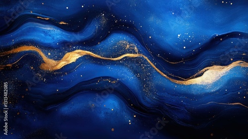 Elegant abstract blue and gold waves digital art modern design calm environment artistic viewpoint