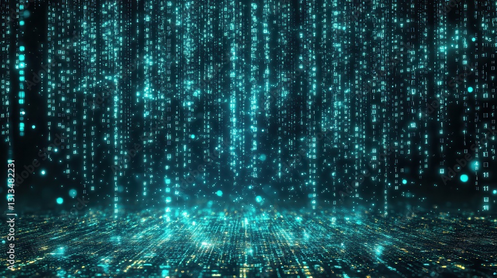 Digital rain simulation virtual space motion graphics cyber environment wide angle futuristic concept Digital rain simulation virtual space motion graphics cyber environment wide angle futuristic concept