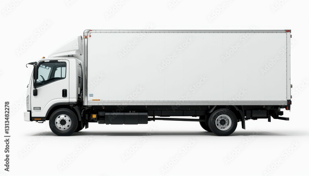 Side View of a White Delivery Truck on a Neutral Background Side View of a White Delivery Truck on a Neutral Background