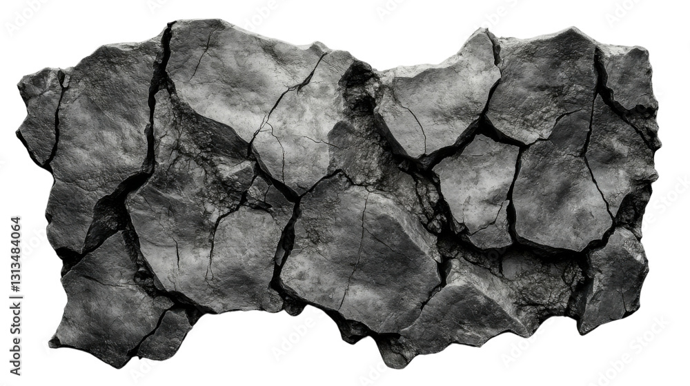 Obraz premium Cracked rock surface showing destruction and erosion with transparent background