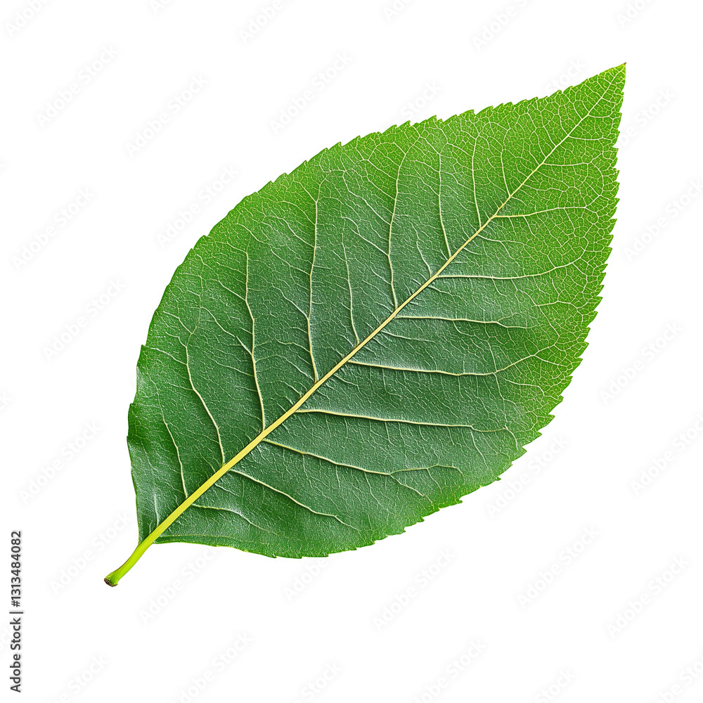 Obraz premium Green leaf isolated on transparent background. Spring tree leaf.