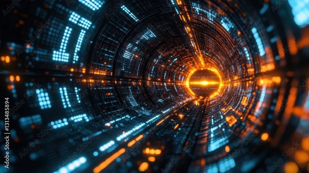 Obraz premium Exploring futuristic visuals inside a digital tunnel virtual environment 3d graphics immersive perspective