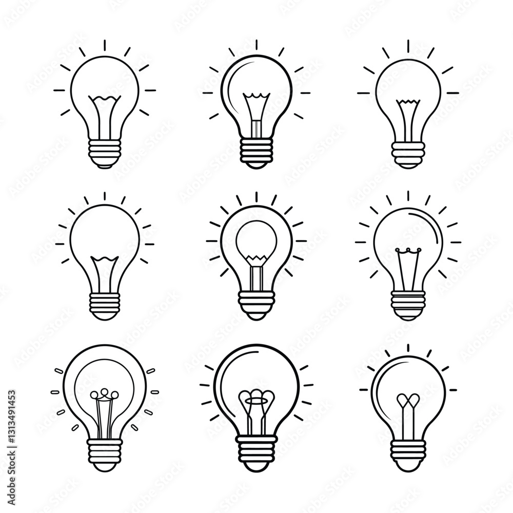 Vector illustration Outline light bulb icon set Vector illustration Outline light bulb icon set