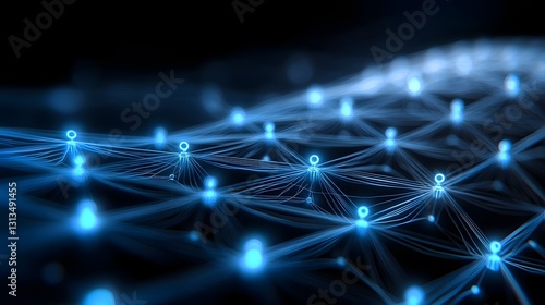 Futuristic cybernetic network with pulsating blue nodes and dynamic data pathways symbolizing the evolution of intelligence and advancements in learning technologies