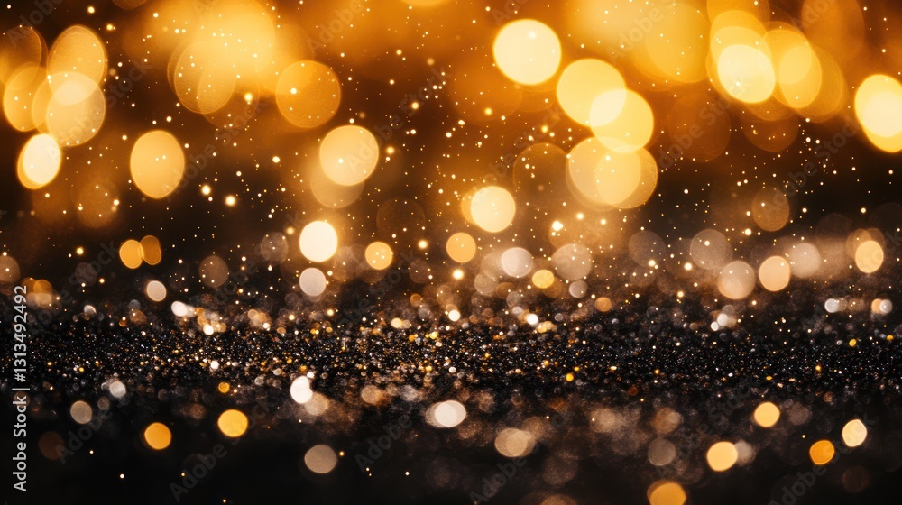 Festive golden bokeh lights on a dark background Festive golden bokeh lights on a dark background
