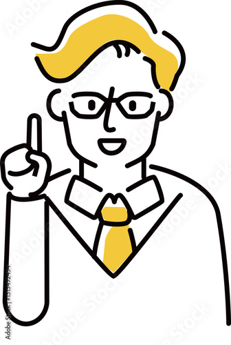 定番　伝わる 人物イラスト 指差し　眼鏡社会人