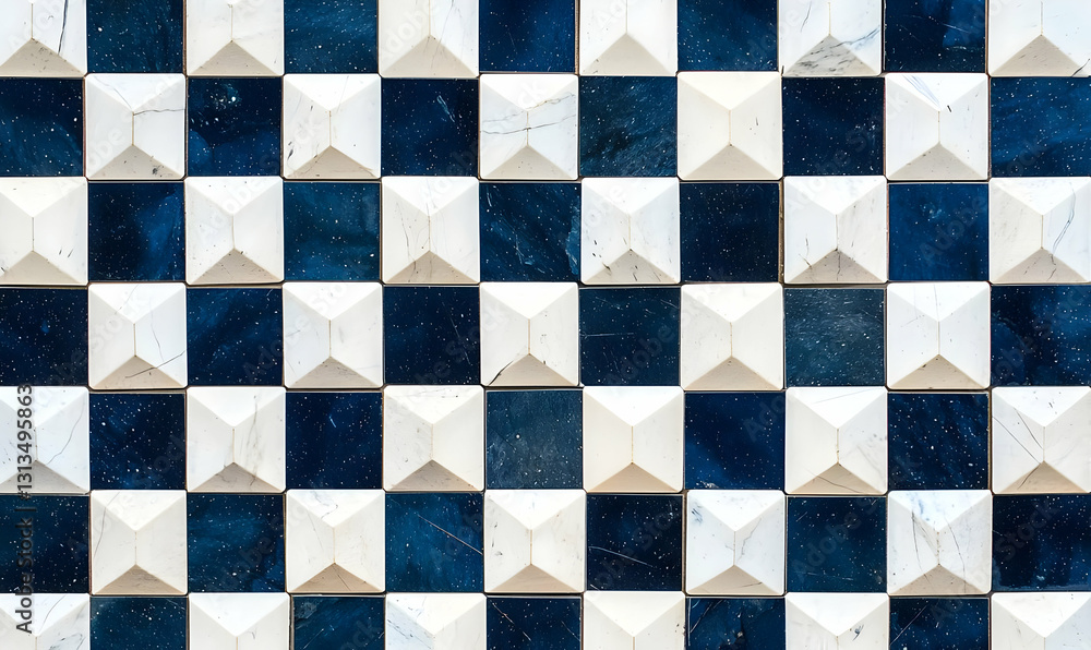 Detailed Geometric Tile Pattern in Blue and White Colors Detailed Geometric Tile Pattern in Blue and White Colors