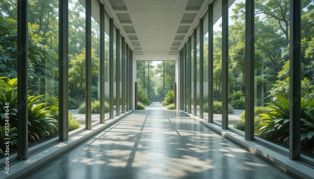 Serene Indoor Garden Pathway with Lush Greenery and Natural Light Serene Indoor Garden Pathway with Lush Greenery and Natural Light