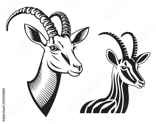 Gazelle outline black and white cute coloring book