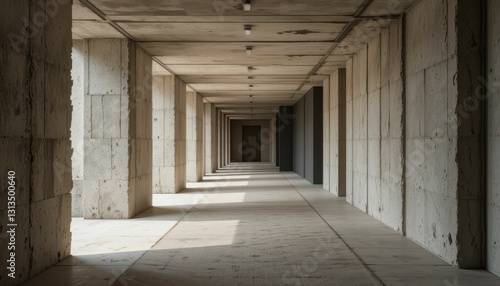 Modern Concrete Corridor with Natural Light and Long Shadows