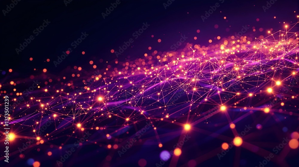 Abstract Network Connections with Glowing Nodes, Purple and Orange Abstract Network Connections with Glowing Nodes, Purple and Orange