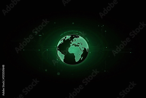 green globe on a circuit board with a black background