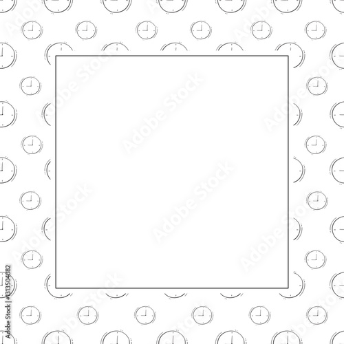 clock icon frame. doodle clock icon square frame. hand drawn clock icon frame background. clock icon background