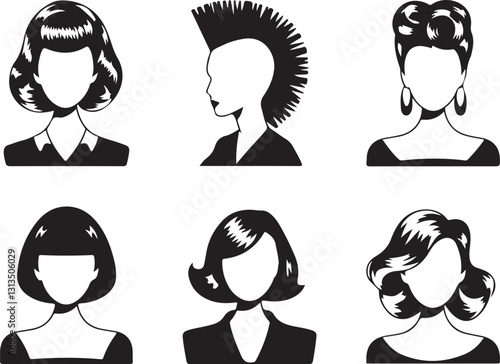 Silhouettes of Female Hairstyles in Vintage and Modern Cuts